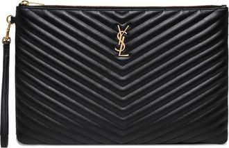 Saint Laurent Cassandre Matelassé clutch met logoplakkaat - Zwart