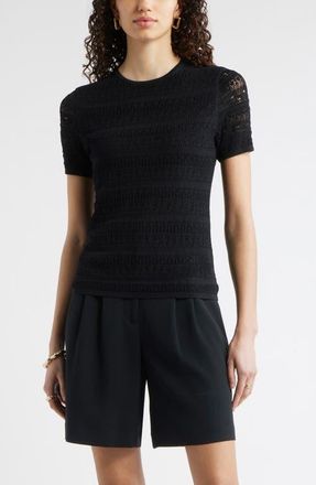 Nordstrom Pointelle Knit Crewneck Sweater in Black at Nordstrom, Size Xx-Small