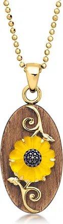 Ross-Simons Wooden Sunflower Pendant Necklace With Yellow Chalcedony in 18kt Gold Over Sterling