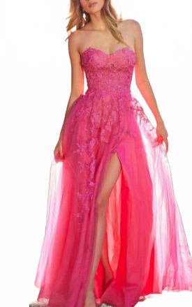 Jovani Sweetheart Lace Appliqued Dress In Hot Pink