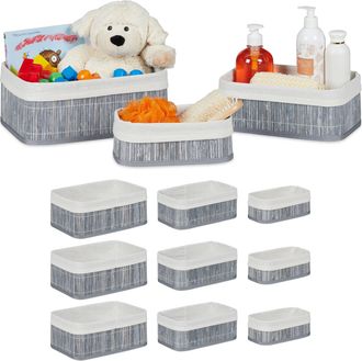 Relaxdays Relaxdays Cajas De Almacenaje, Set De 12, Funda Textil, Rectangular, Accesorio, Ba&uacute;les, Bamb&uacute;, Gris