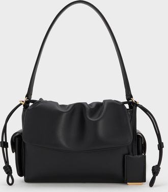 Charles & Keith Khai Ruched-Flap Side-Pocket Top Handle Bag