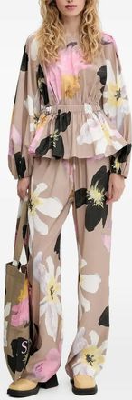 Stine Goya Pantaloni a fiori con coulisse - Toni neutri