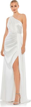 Mac Duggal Draped One Shoulder Satin Gown