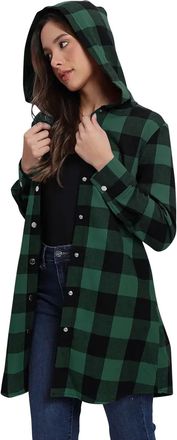 Generic Womens Coats Winter Elegant Comfort Jackets Warm Thick Overcoats Jacket Windproof Outerwear Ladies Long Sleeved Check Print Hooded Button Fastening Po