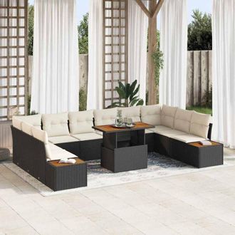 vidaXL Conjunto De Sof&aacute; De Jard&iacute;n 11 Pcs Negro Polirat&aacute;n Vidaxl