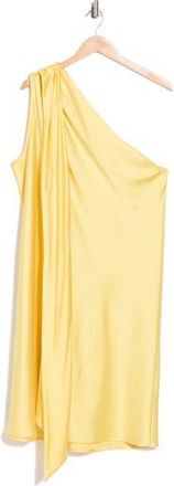 Renee C One-Shoulder Satin Shift Dress with Scarf in Butter at Nordstrom Rack, Size 3X