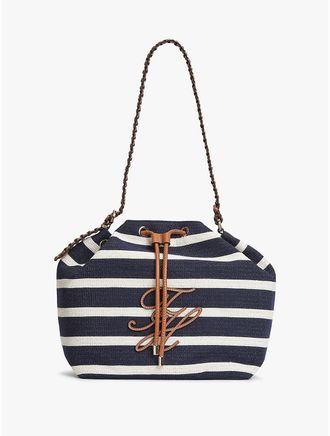Tommy Hilfiger Womens Script Monogram Breton Stripe Bucket Bag - Multi