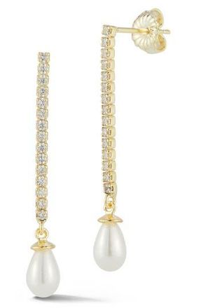 Chloe and Madison Cubic Zirconia Cultured Pearl Chain Drop Earrings in Gold at Nordstrom Rack