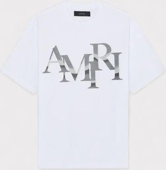 Amiri Mens Staggered Chrome Tee White - Size X-Large