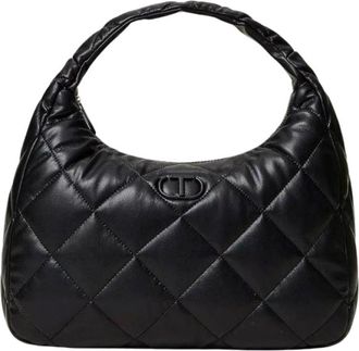 Twinset Grote Hobo Bag in soepel lamsleer-effect - Dames - Handtassen - Zwart - ONE Size - Leer - Tassen