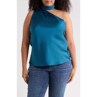 Renee C Scarf Detail One Shoulder Top in Teal at Nordstrom Rack, Size 1X