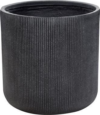 Beliani Maceta Exterior Superficie Estriada Redonda Piedra Fibra Arcilla 55x55x55 Cm Gris Oreoi
