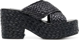 Sergio Rossi 85mm platform espadrilles - women - Raffia/Calf Leather/Rubber - 39 - Black