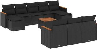 vidaXL Set De Sof&aacute;s De Jard&iacute;n 11 Pzas Y Cojines Rat&aacute;n Sint&eacute;tico Negro Vidaxl