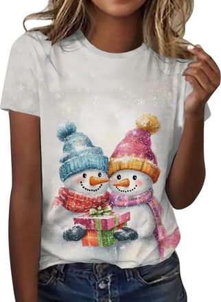 Generic Womens Christmas T Shirts Ladies Xmas t-Shirts Novelty Funny Holiday Tshirts Snowflake Santa Print Short Sleeves Casual Tunic Christmas Tops Loose Cre