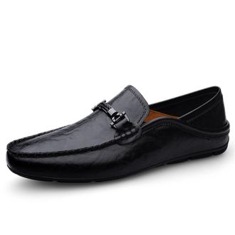 Generic Flat Loafer for Men Leather Slip-on Comfort Soft Dress Moccasins Driving Casual Shoes (Black,11.5)