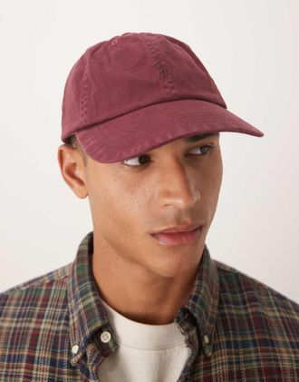 Polo Ralph Lauren Cappellino con visiera bordeaux tinto in capo con logo grande tono su tono-Rosso