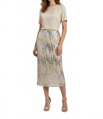 THML Clothing Sequin Long Skirt In Gold