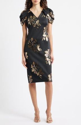 Vince Camuto Sequin Puff Sleeve Satin Sheath Dress in Black at Nordstrom Rack, Size 4