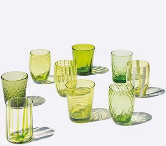 Zafferano Melting Pot Set 6 Bicchieri Monocolore - Verde - Vetro Soffiato a Mano, 32 cl - Tumbler Artigianali per Acqua e Cocktail - Zafferano