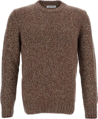 Gran Sasso Brown Herringbone Wool Crewneck Sweater