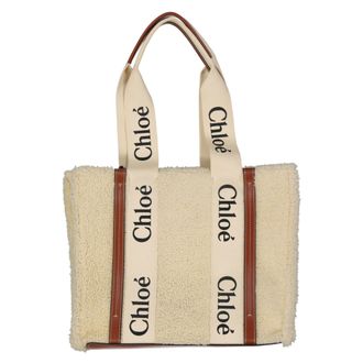 Chlo&eacute; Chlo&eacute; Womens Woody Shearling Tote Bag - Beige Wool - One Size