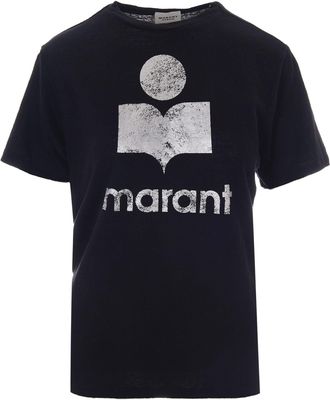 Isabel Marant Short-Sleeved Round Neck T-Shirt with Metallic Logo Detail