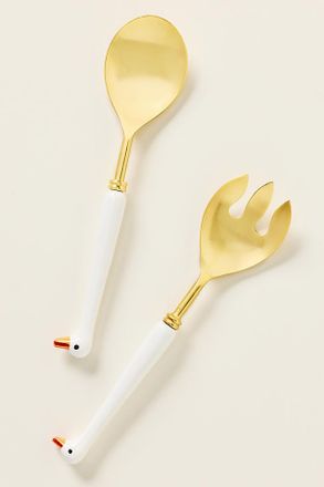 Anthropologie Goose Stainless Steel Salad Servers