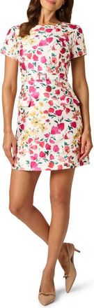 Adrianna Papell Floral Belted Mikado Dress in Ivory Multi at Nordstrom, Size 12
