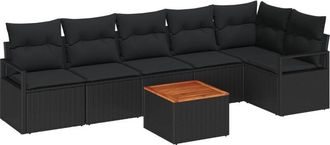 vidaXL Garden Sofa Set with Cushion 7 pcs Black Poly rattan Vidaxl