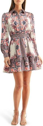 Adelyn Rae Peyton Long Sleeve Mini Shirtdress in Coral Multi at Nordstrom, Size X-Large