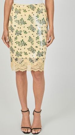 endless rose Floral Sequin Skirt with Lace Hem in Lemon Multi at Nordstrom, Size X-Small
