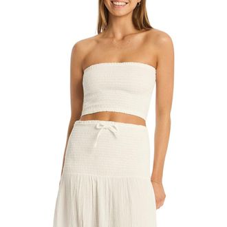 Sea Level Australia Sunset Strapless Cotton Gauze Cover-Up Top in White at Nordstrom Rack, Size Medium