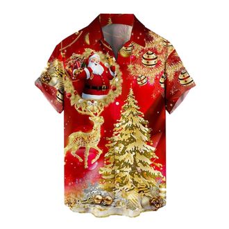 Generic Christmas Shirt for Men UK Fun Shirts Snowman Print Short Sleeve Blouse Casual Button Down Graphic Tshirt Top Funny Ugly Xmas Shirt for Christmas Part