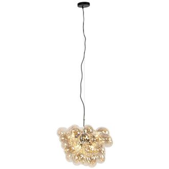 QAZQA Smart Pendant Lamp Black with Amber Glass Incl. 8 WiFi G9 - Uvas