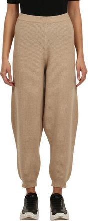 Semicouture Wollen gebreide broek met elastische zoom - Dames - Sweatpants - Bruin - S - Wol - Broeken