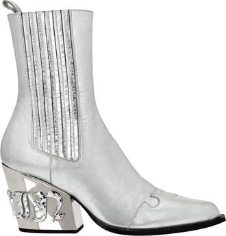 Philipp Plein Schoenen, Dames, Grijs, 36 EU, Leer, Boots Mid Flat Gothic Plein