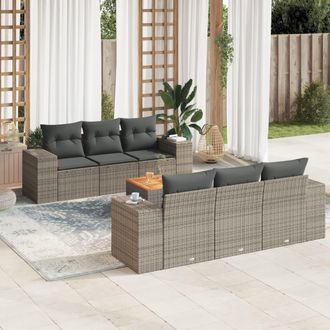 vidaXL Vidaxl - Set De Sof&aacute;s De Jard&iacute;n 7 Piezas Con Cojines Rat&aacute;n Pe Gris