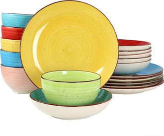 Elama Sebastian 18 Piece Double Bowl Stoneware Dinnerware Set in Assorted Colors