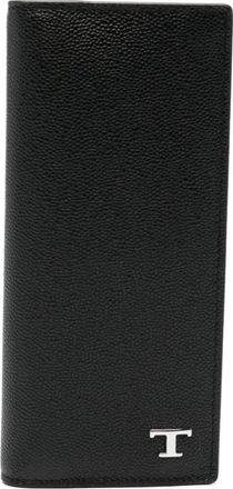 Tod's Portemonnee met logodetail in generfd leer - Heren - Portefeuilles - Zwart - ONE Size - Leer - Accessoires