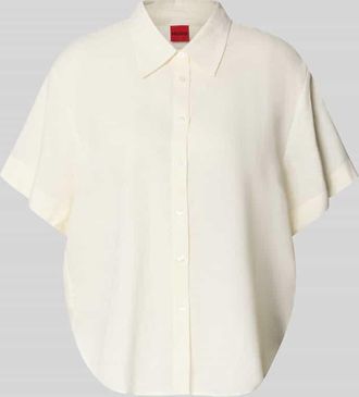 HUGO BOSS Loose Fit Kurzarmblusen aus Leinen-Viskose-Mix Modell ENCANTADA in Offwhite, Gr&ouml;&szlig;e 32
