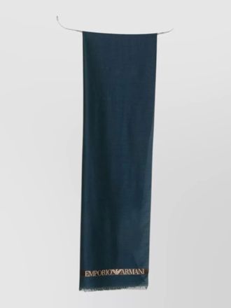 Emporio Armani logo wool blend scarf fringed edges