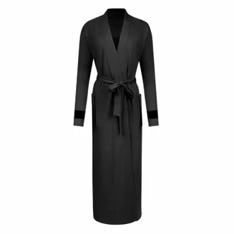 Velvette Womens Pima Cotton & Modal Wrap Robe In Black