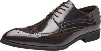 Generic Mens Genuine Leather Dress Shoes, Business Formal Lace-Up with Microfiber Lining and Non-Slip Rubber Sole(Brown,8.5 UK)