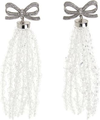 Self Portrait Bow Beaded Waterfall Earrings - female - Self Portrait - Earrings - Gray - ONE SIZE - Accessories