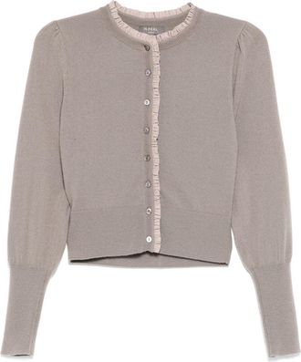 N.Peal Ruffle Trim cardigan - women - Organic Cashmere - M - Brown