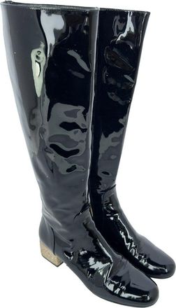 Saint Laurent Womens Patent Leather Glitter Heel Knee-High Boot (Authentic Pre-Loved)