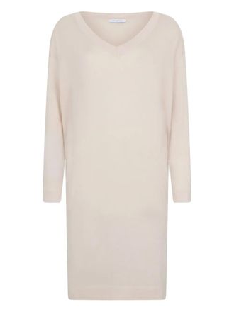 Malo V-neck long-sleeve midi dress - Neutrals