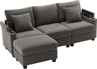 Urban Meuble Sof&aacute; esquinero modular de pana gris, 3-4 plazas